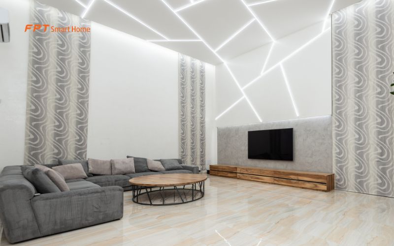 cách bố trí đèn LED trong phòng khách